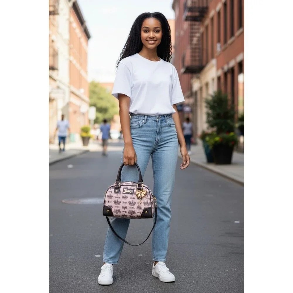 Juicy Couture Light Pink & Brown Trim Crossbody Satchel Bag - Picture 3 of 16